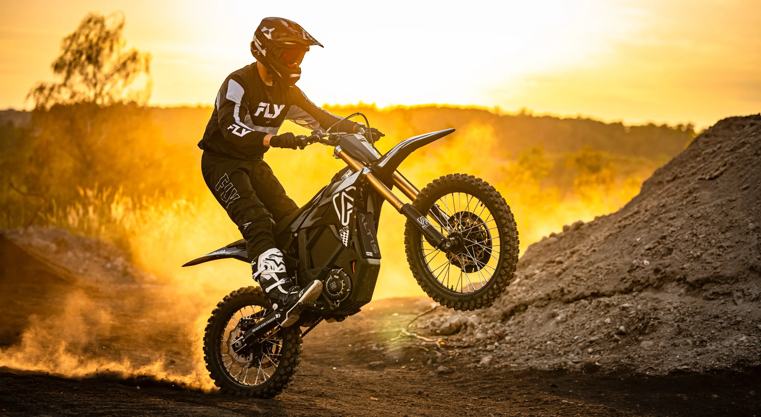Altis Omega electric dirt bike in action on an offroad trail
